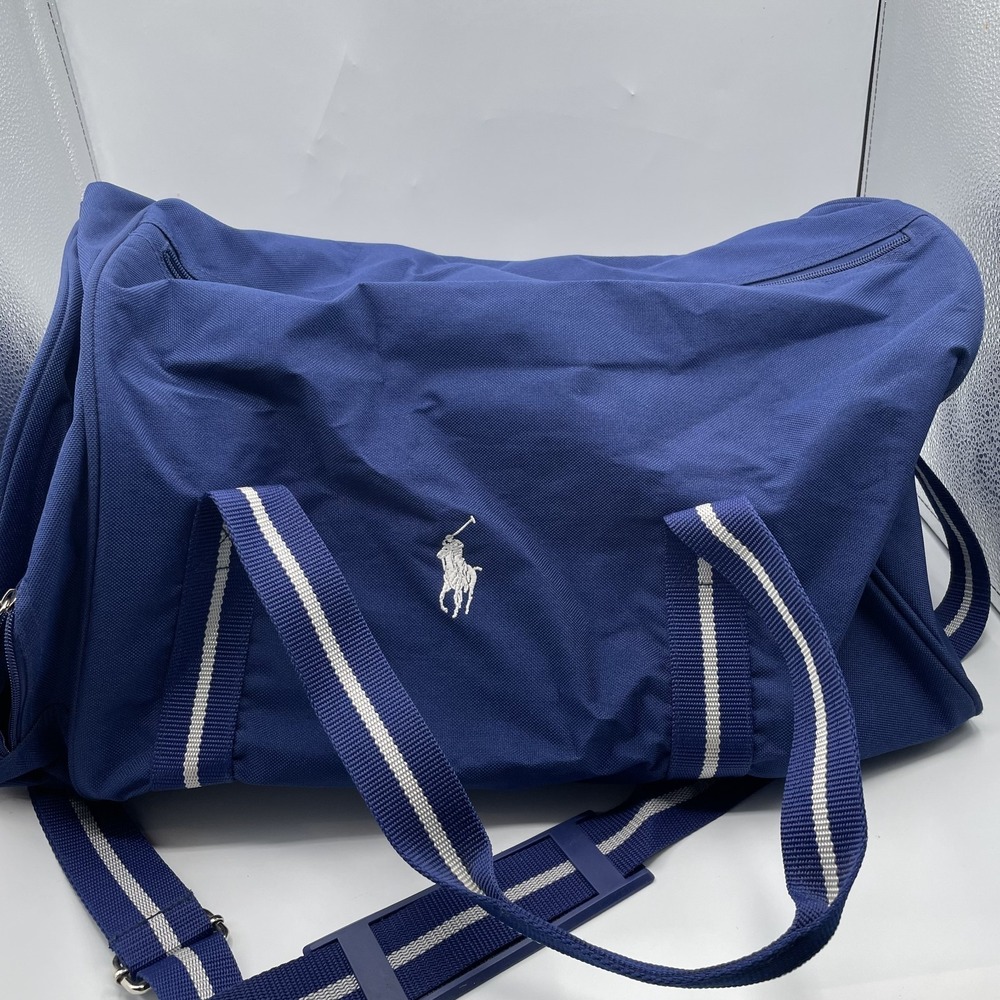 Polo Ralph Lauren Duffle Bag Mens Blue White Pony Logo Adjustable Shoulder Strap